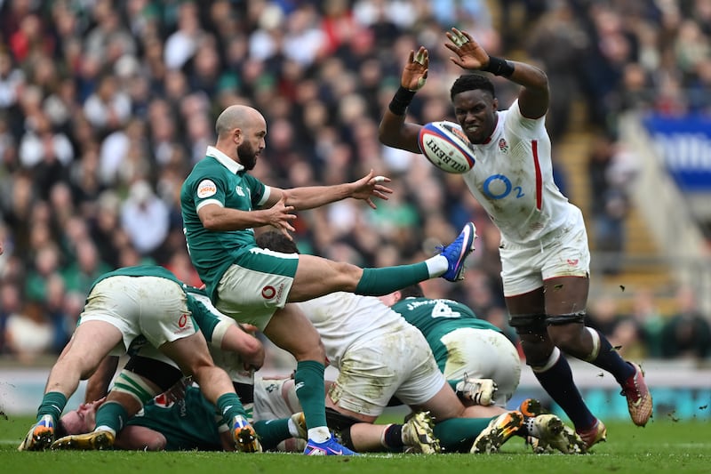 Ireland's Jamison Gibson-Park in action against England's Maro Itoje. Photograph: Mike Hewitt/Getty Images