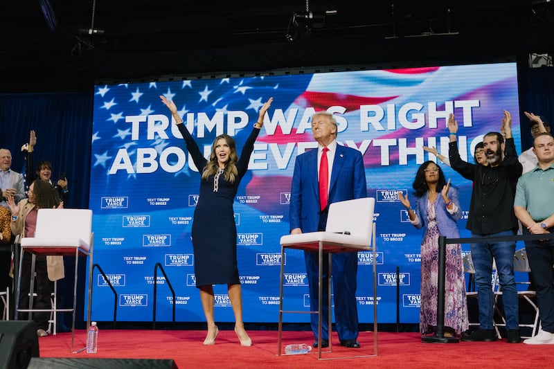 Kristi Noem, then governor of South Dakota, with Donald Trump at an event in October 2024. Photograph: Michelle Gustafson/The New York Times
                      