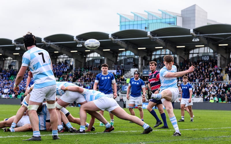 Blackrock's Luke Coffey takes a box kick during last week's final at Tallaght Stadium. Photograph: Ben Brady/Inpho