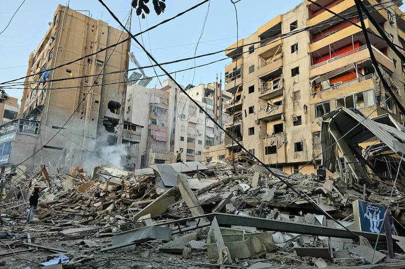 An Israeli strike south of Beirut killed two people on Tuesday, Lebanon’s health ministry said, while strikes on the capital’s southern suburbs continued throughout the night. Photograph by AFP via Getty Images