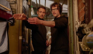 Directors Matt Bettinelli-Olpin and Tyler Gillett on the set of Ready or Not 2: Here I Come