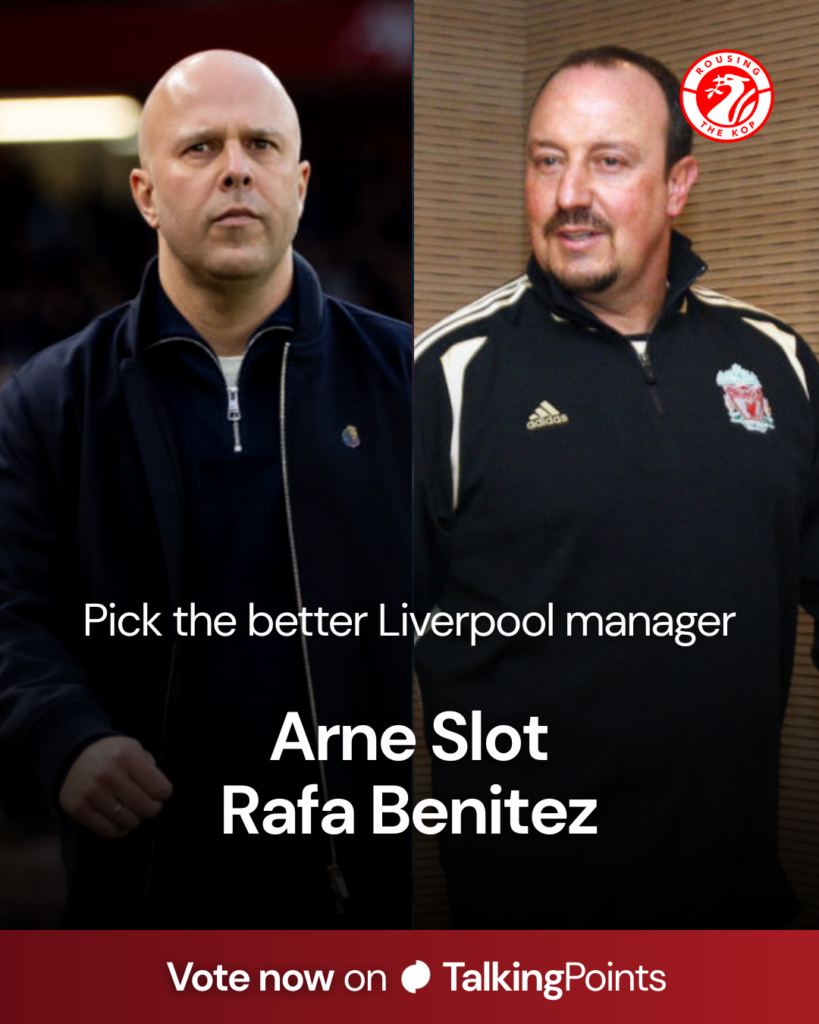 Arne Slot walks out ahead of Liverpool's Premier League match against Manchester City at Anfield (Credit: Getty Images/Gaspafotos/MB Media).
Liverpool manager Rafa Benitez walks out alongside Jamie Carragher for a press conference at the Estadio Santiago Bernabeu ahead of a Champions League match against Real Madrid (Credit: Getty Images/Paul Ellis/AFP).