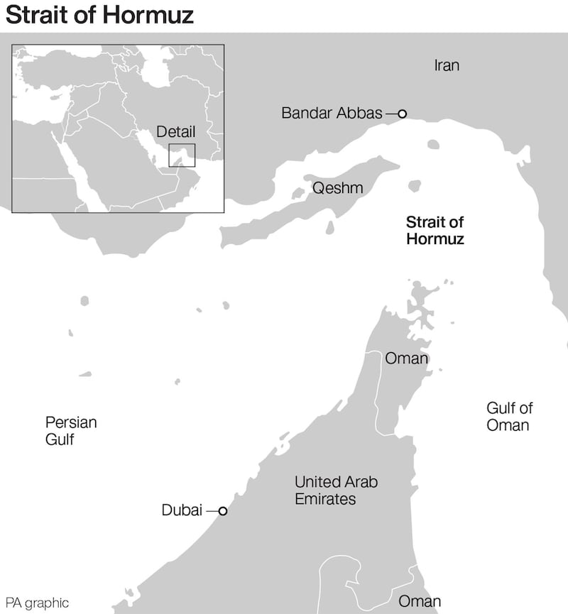 The IRGC said the Strait of Hormuz is closed and any transit through the waterway will face “harsh measures”. Image: PA Graphics