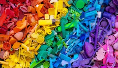 A collection of sorted pieces of plastic collected from the beaches of Cape Town