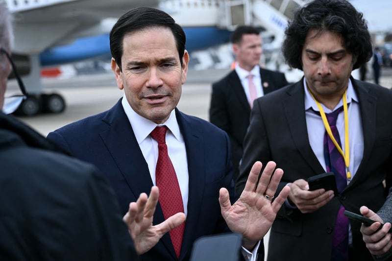 US secretary of state Marco Rubio speaks to the press at the airport in Le Bourget, outside Paris, following a G7 foreign ministers' meeting. Photograph: Brendan SMIALOWSKI/ POOL/AFP via Getty Images