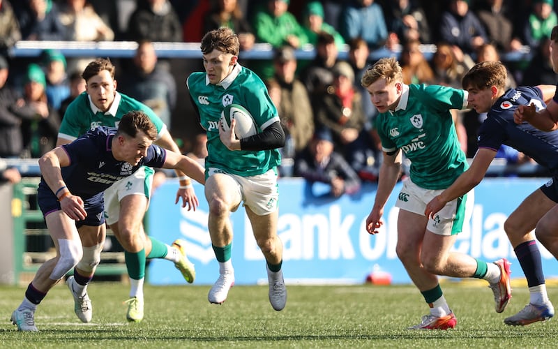 Ireland's Tom Wood makes a break against Scotland. Photograph: Ben Brady/Inpho