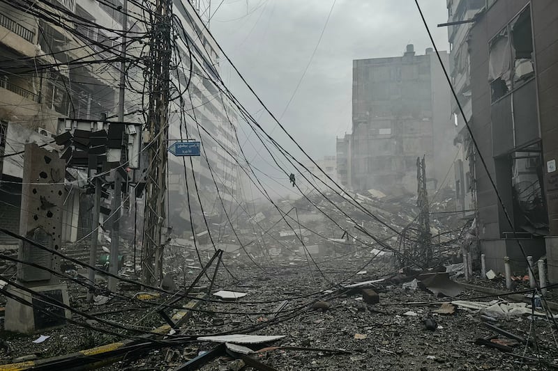 The site of an overnight Israeli air strike that targeted Beirut's southern suburbs, on March 14th, 2026. Photograph: AFP via Getty Images