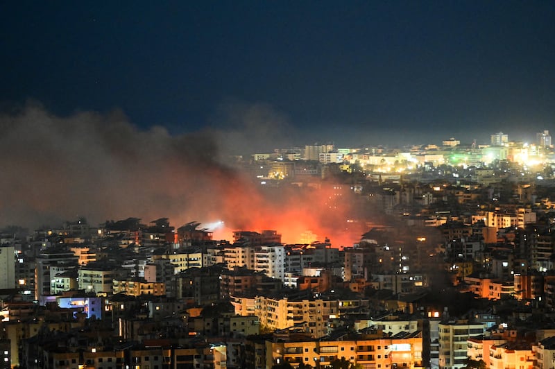Fire rises from the site of an Israeli airstrike in the southern suburbs of Beirut early on March 6th, 2026. Photograph: Fadel Itani / AFP via Getty Images