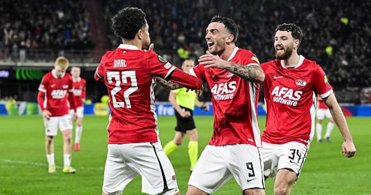 Troy Parrott scores both goals as AZ Alkmaar take first-leg lead over Sparta Prague – The Irish Times