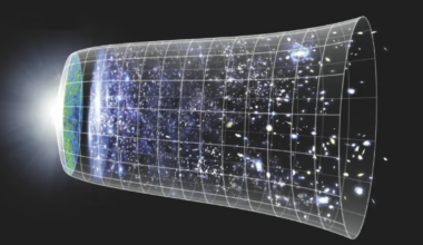 A cylinder-like shape with stars within. There's a glow toward the left and a grid pattern all around it.