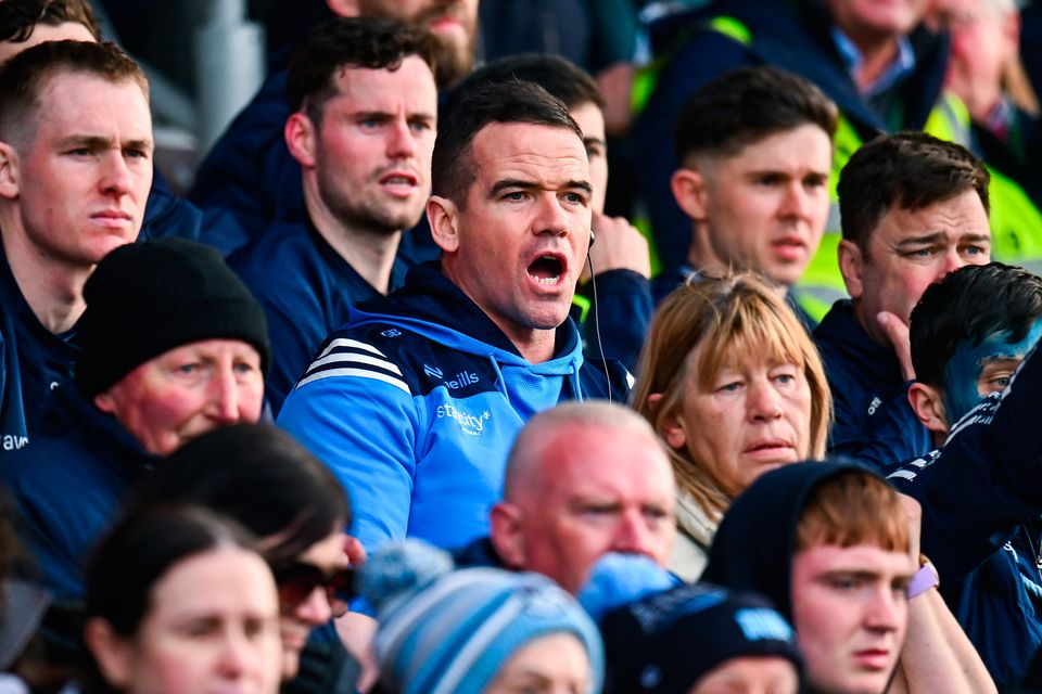 Dublin manager Ger Brennan watches the closing moments of the second half from the stand, after he was sent off before the start of the second-half, during the Allianz Football League Division 1 defeat to Galway at Pearse Stadium in Galway. Photo: Piaras Ó MÃdheach/Sportsfile