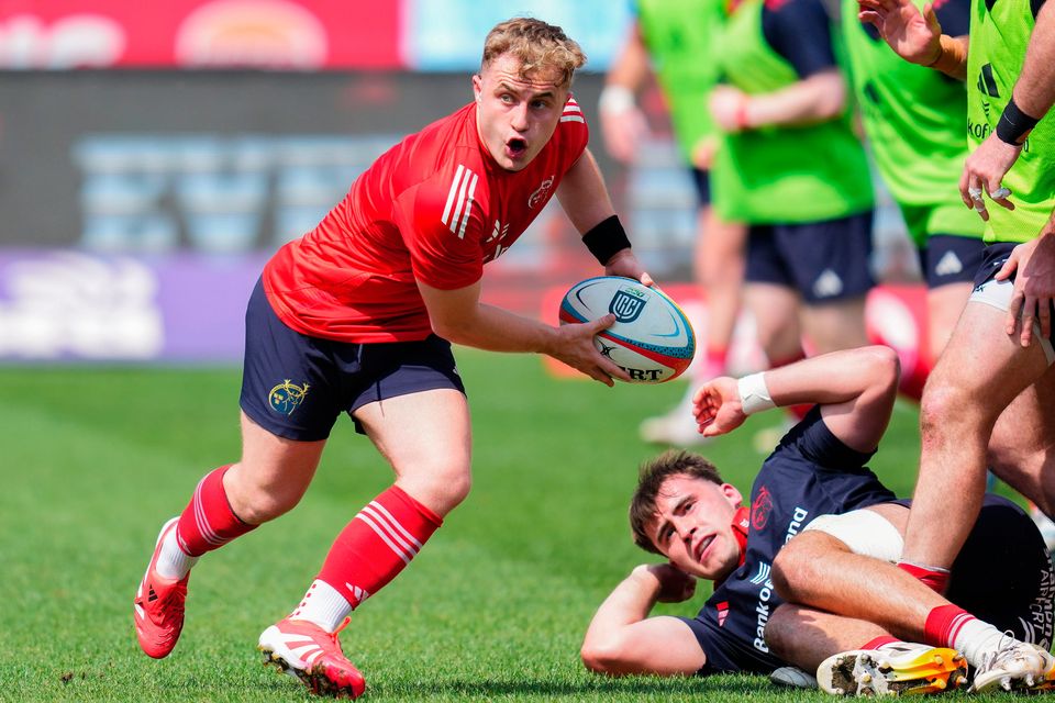 Munster captain Craig Casey warms up ahead of the United Rugby Championship match against Bulls at Loftus Versfeld Stadium in Pretoria, South Africa. Photo: Nic Bothma/Sportsfile
