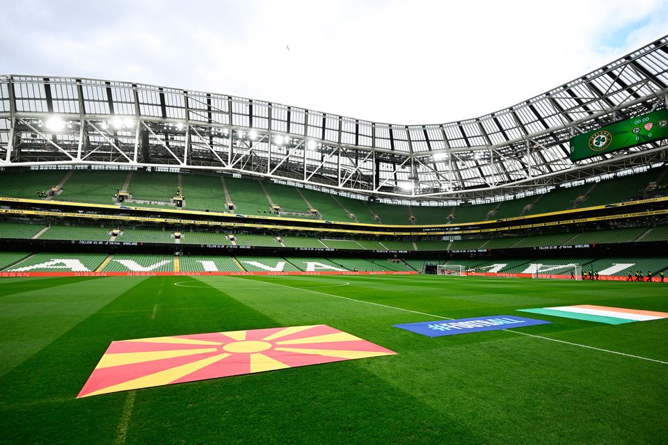 The scene is set for tonight's international friendly against North Macedonia at Aviva Stadium. Photo: Stephen McCarthy/Sportsfile