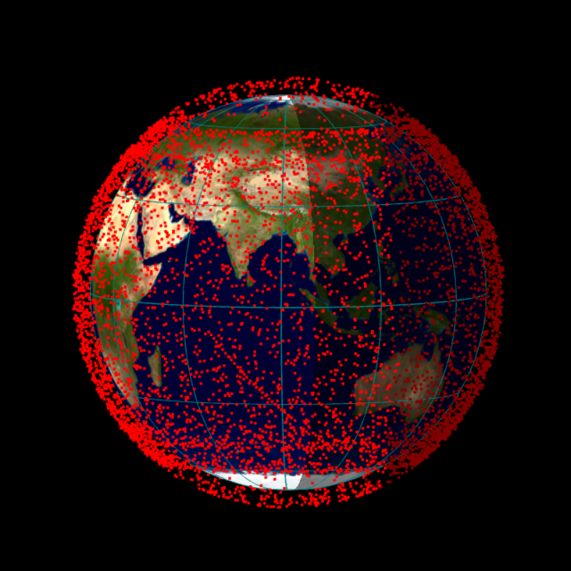 A view of Earth nearly covered in red dots.