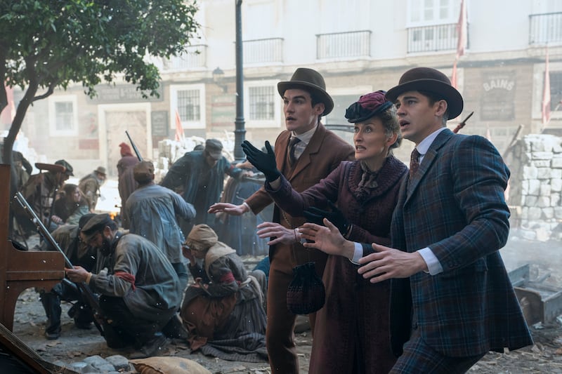 Young Sherlock: Donal Finn, Natascha McElhone and Hero Fiennes Tiffin. Photograph: Daniel Smith/Prime