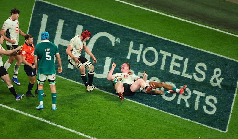 James Botham scores a try for Wales against Ireland. Photograph: Inpho