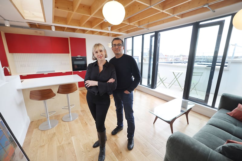 The kitchen-dining area of one of the apartments renovated by Tanya Comber and Jas Rait. Photograph: Alan Betson