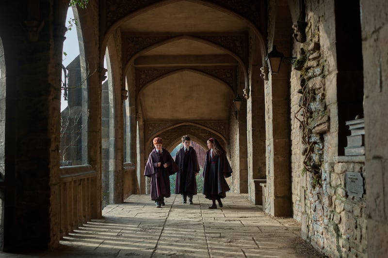 Alastair Stout as Ron Weasley, Dominic McLaughlin as Harry Potter and Arabella Stanton as Hermione Granger, in the new HBO Max Harry Potter series. Photograph: Aidan Monaghan/HBO Max/PA Wire