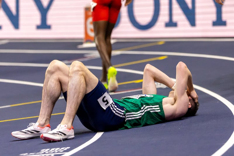 Mark English after his 800m semi-final run at the World Athletics Indoor Championships in Toruń, Poland. Photograph: INPHO/Morgan Treacy