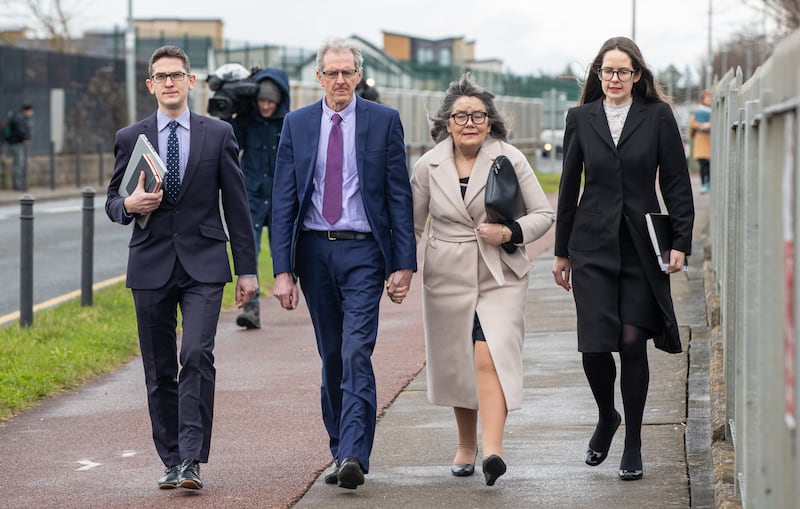 (Left to right) Isaac, Sean, Martina and Ammi outside Cloverhill District Court in Dublin. Photograph: PA Wire