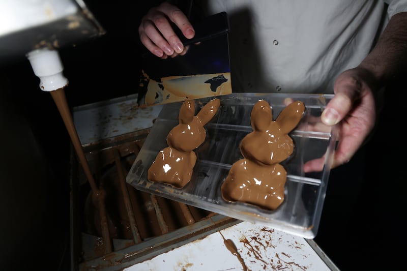 Johnson preparing chocolate bunnies for Easter. Photograph: Bryan O'Brien