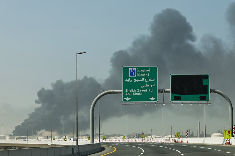 A plume of smoke rises from the port of Jebel Ali following a reported Iranian strike in Dubai on March 1, 2026. Photograph: Fadel Senna/ AFP via Getty Images