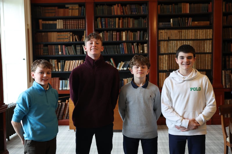Clongowes students Henry Griffith, DJ Leonard, Robert Lowe and Jack Kiernan.  Photograph: Enda O'Dowd