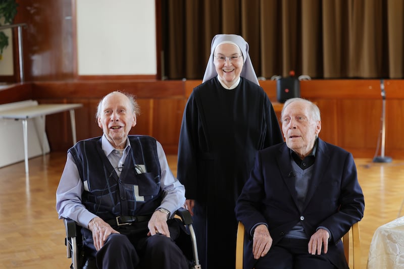 Twins, Fr Joe Kelly and Fr Matt Kelly, with Mother Superior Jacinta, at Little Sisters of the Poor nursing home in Raheny, Dublin. Photograph: Alan Betson/The Irish Times