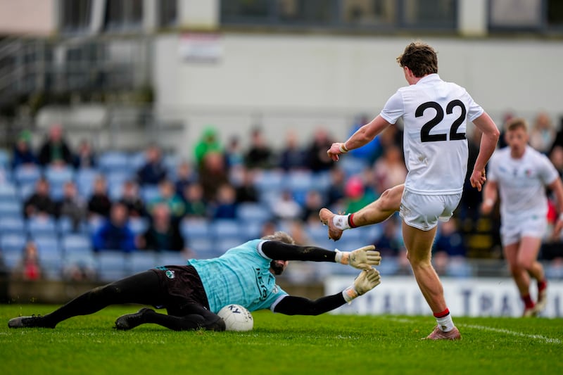 Kobe McDonald's effort is saved in Kerry's victory over Mayo in Division 1. Photograph: James Lawlor/Inpho