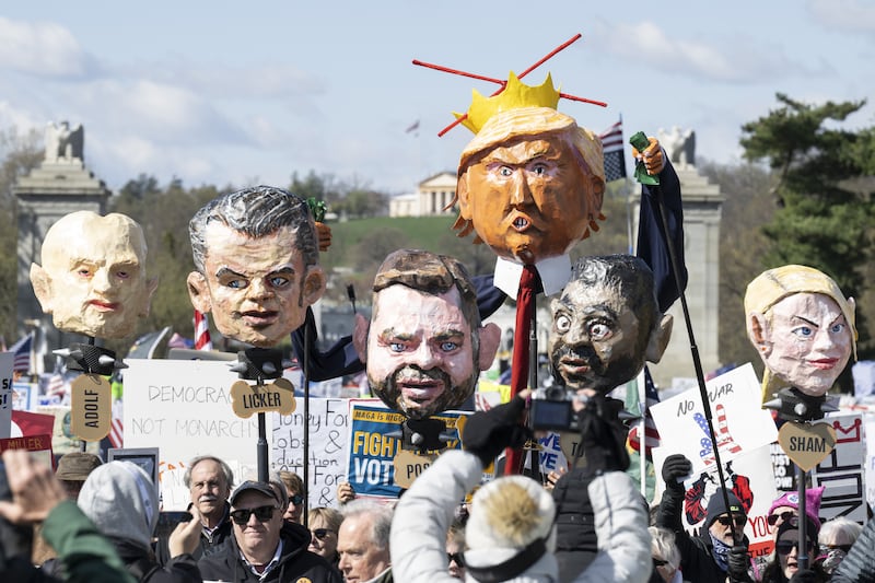 Activists display large puppets of political leaders ahead of the No Kings March in Washington DC on Saturday. Photograph: Luke Johnson/European Pressphoto Agency