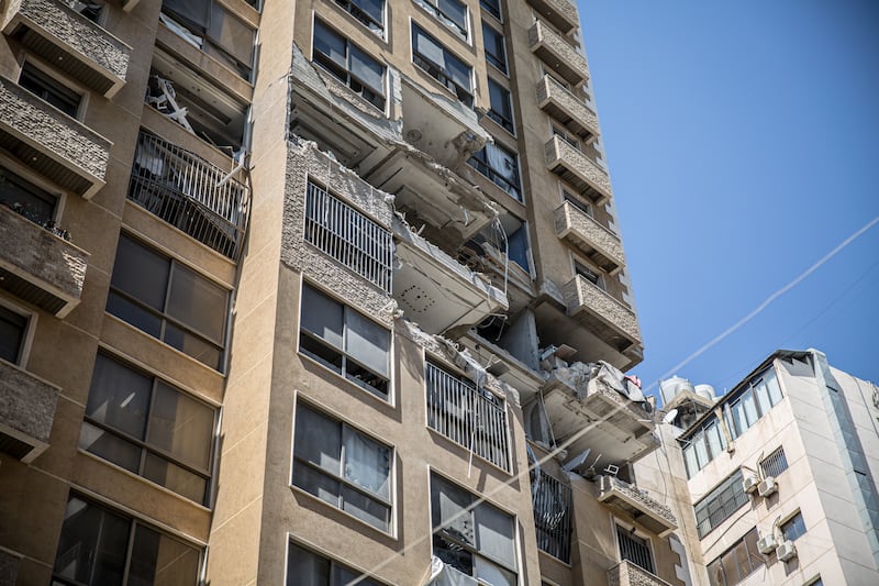 The site of an overnight Israeli airstrike in Aisha Bakkar, central Beirut. Photograph: Sally Hayden/The Irish Times