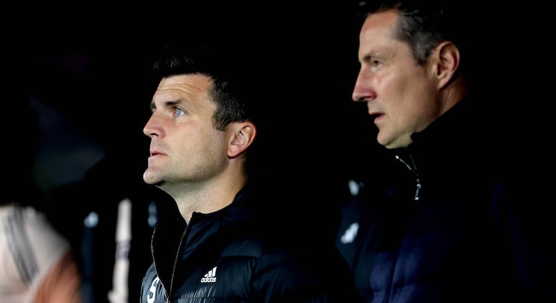Sparta Prague assistant coach Diarmuid O'Carroll (left) represented Ireland up to under-21 level during his playing days. Photograph: Ryan Byrne/Inpho