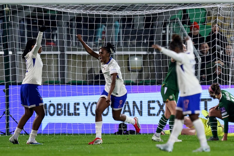 France’s Melvine Malard celebrates scoring her second goal. Photograph: Ryan Byrne/Inpho