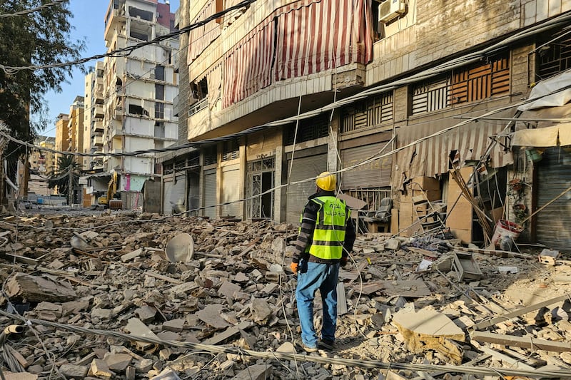 A municipality worker stands amid debris following an overnight Israeli airstrike in Beirut, Lebanon. Photograph: AFP via Getty Images