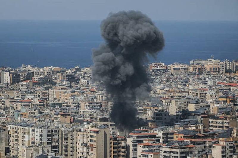 Smoke rises from the site of an Israeli airstrike that targeted an area in Beirut's southern suburbs on March 11, 2026. Lebanon was drawn into the Middle East war last week when Hezbollah attacked Israel in response to the killing of the Iranian supreme leader in US-Israeli strikes.  (Photo by ibrahim amro / AFP via Getty Images) 