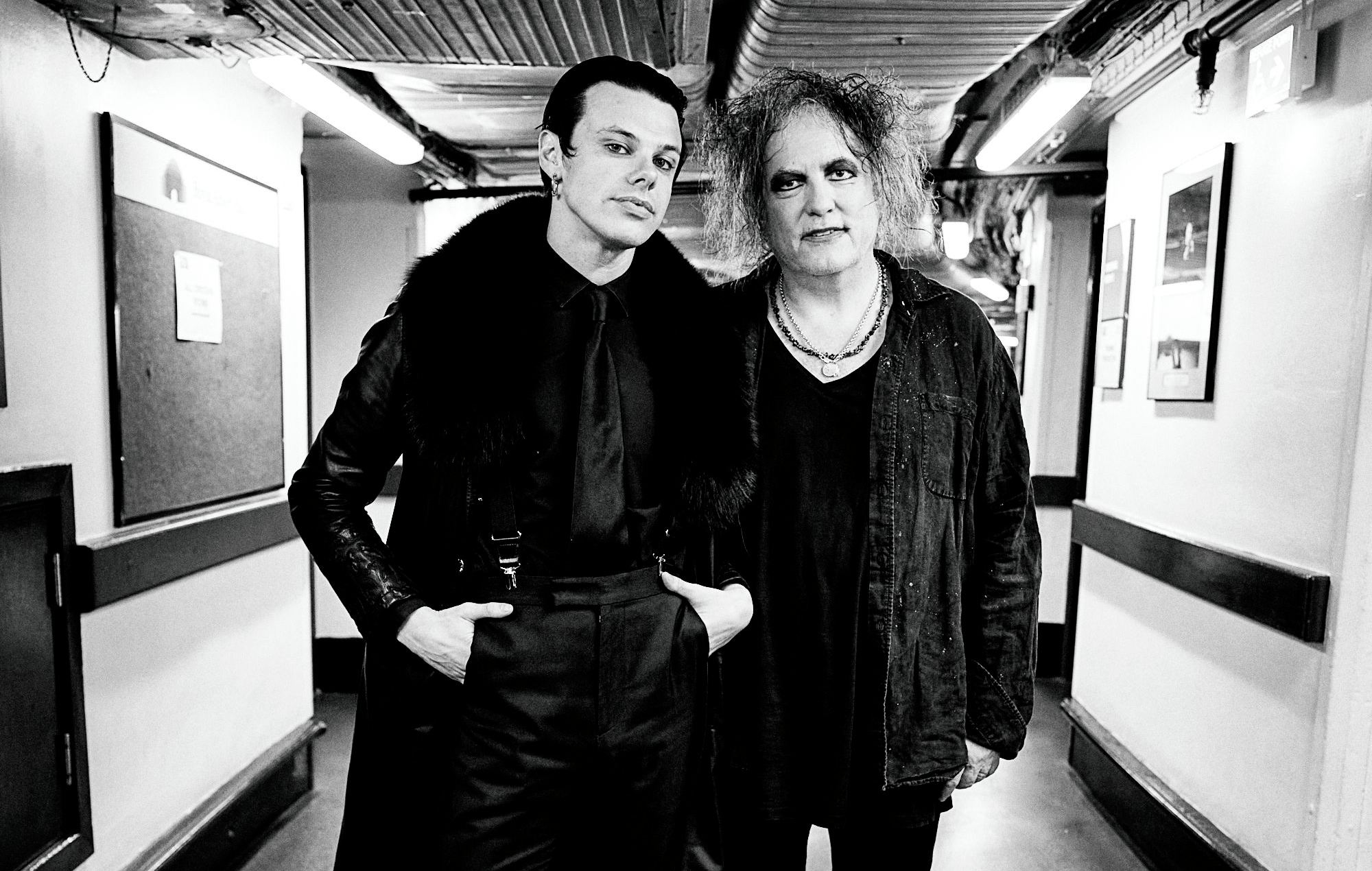 Yungblud and Robert Smith backstage at Royal Albert Hall for The Cure frontman's curated Teenage Cancer Trust gig series after My Bloody Valentine. Credit: Scarlet Page 