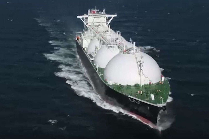 Large floating gas terminal in open waters.