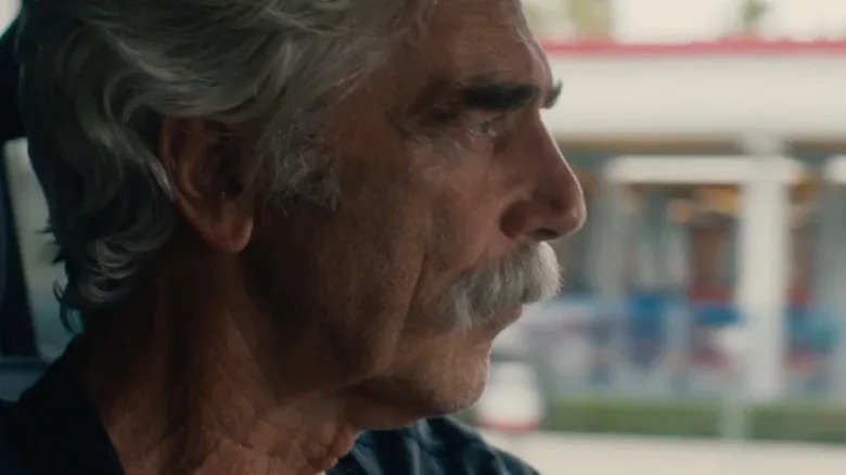 Sam Elliott's Lee Hayden driving a car in The Hero