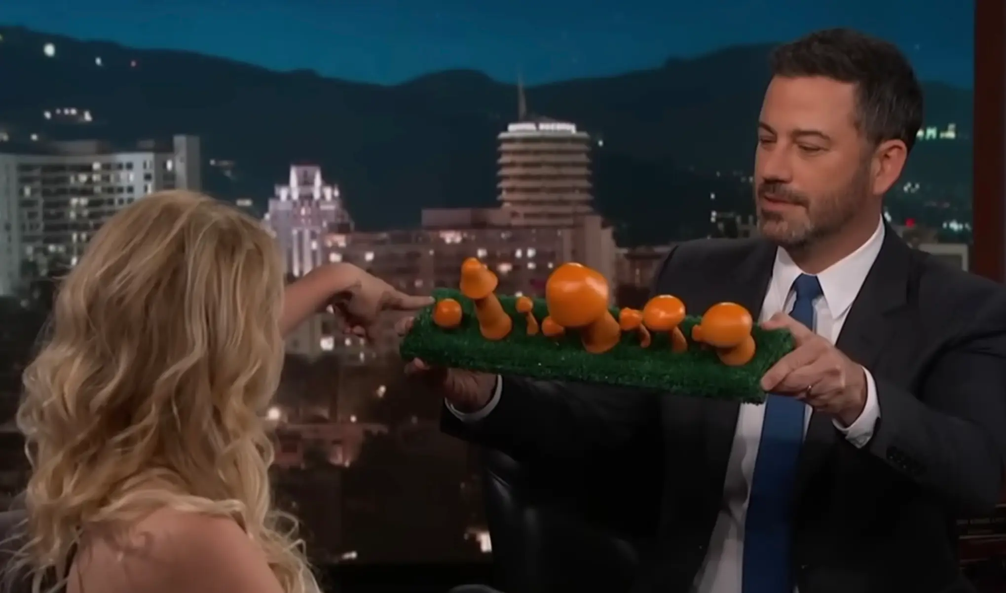 Daniels pointed out which mushroom was 'the most accurate depiction' of his manhood (Jimmy Kimmel Live/ABC)