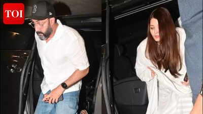 Aishwarya Rai Bachchan and Abhishek Bachchan arrive at Manish Malhotra's residence to offer condolences on his mother's demise - PICS