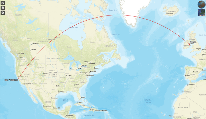 Aer Lingus SFO DUB Map