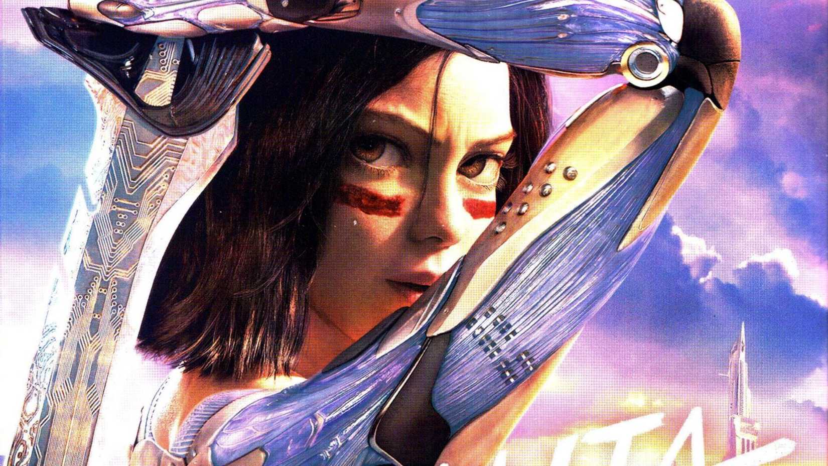 Alita wields a sword in Battle Angel poster