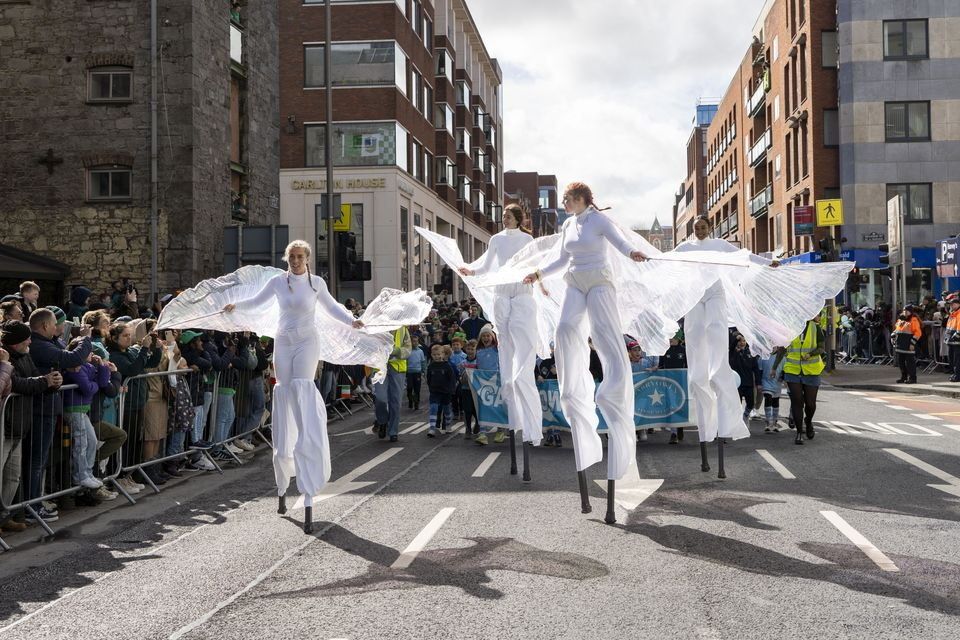Stilt walkers in the Limerick City Parade 2025. Photo: Don Moloney.