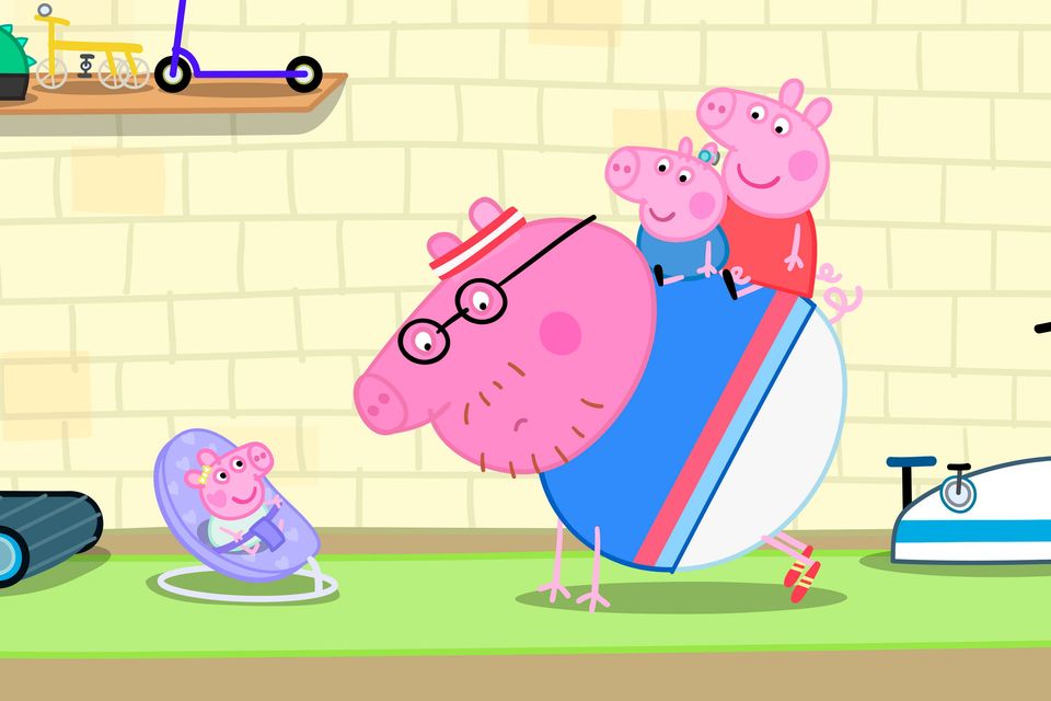 Illustration issued by Hasbro of Daddy Pig training for the TCS London Marathon 2026. Hasbro/PA Wire
