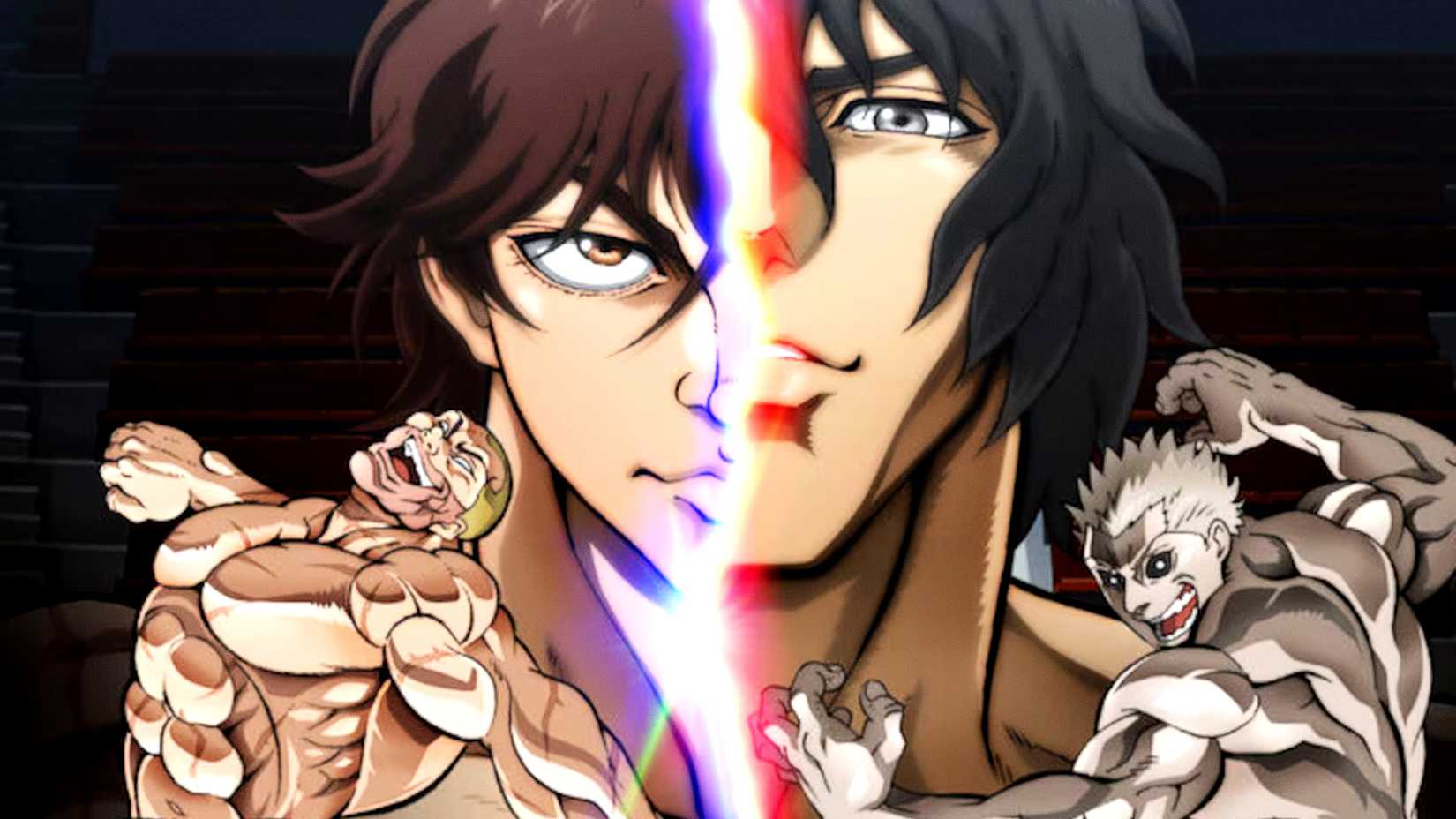 Baki Hanma VS Kengan Ashura's titular fighters stand side by side alongside their opponents