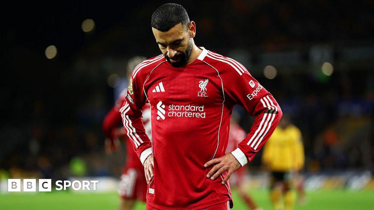 Mohamed Salah of Liverpool looks dejected following the Premier League match between Wolverhampton Wanderers and Liverpool at Molineux