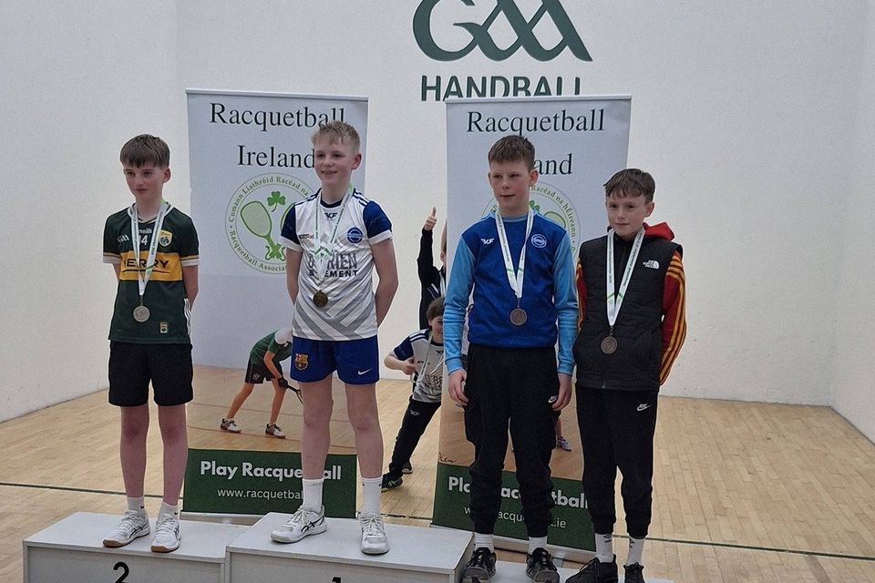 Under-14 medal winners (from left): George Foley, James Byrne (winner), Danny Quigley and Charlie Walsh.