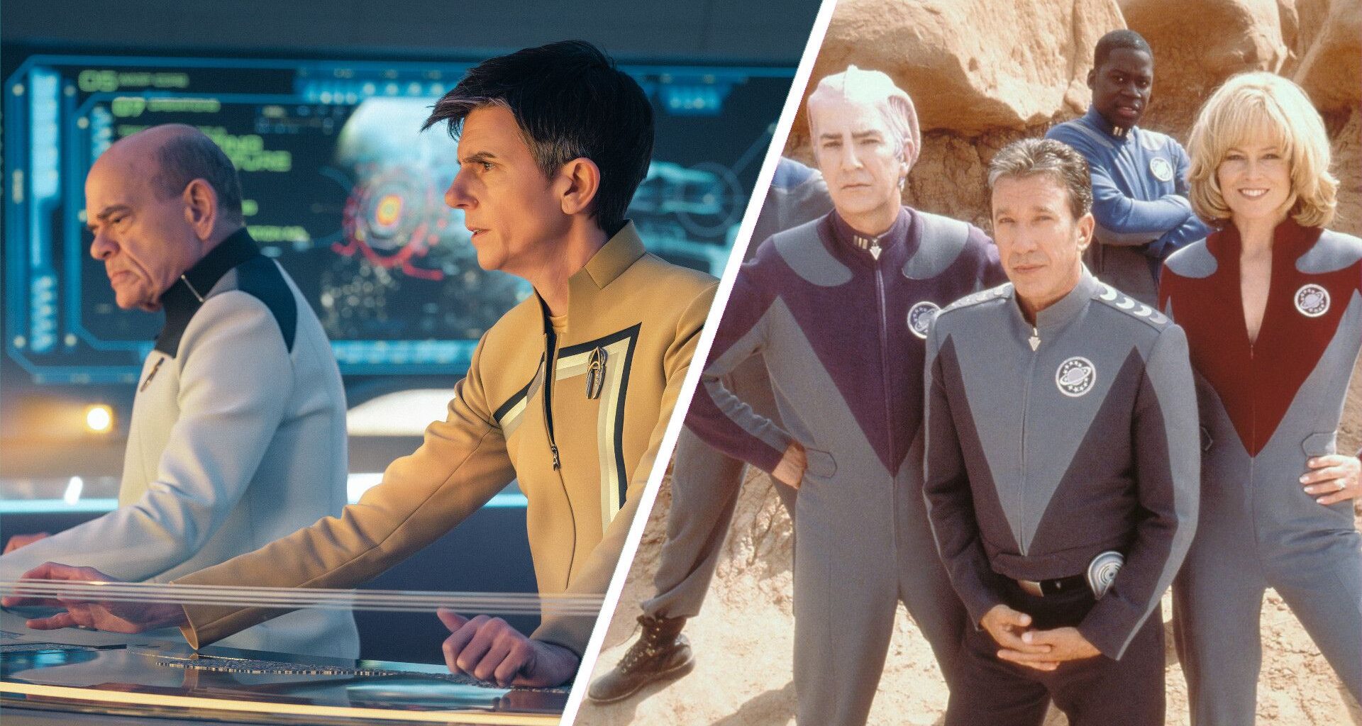 Split image showing screenshots from Star Trek: Starfleet Academy &amp; Galaxy Quest