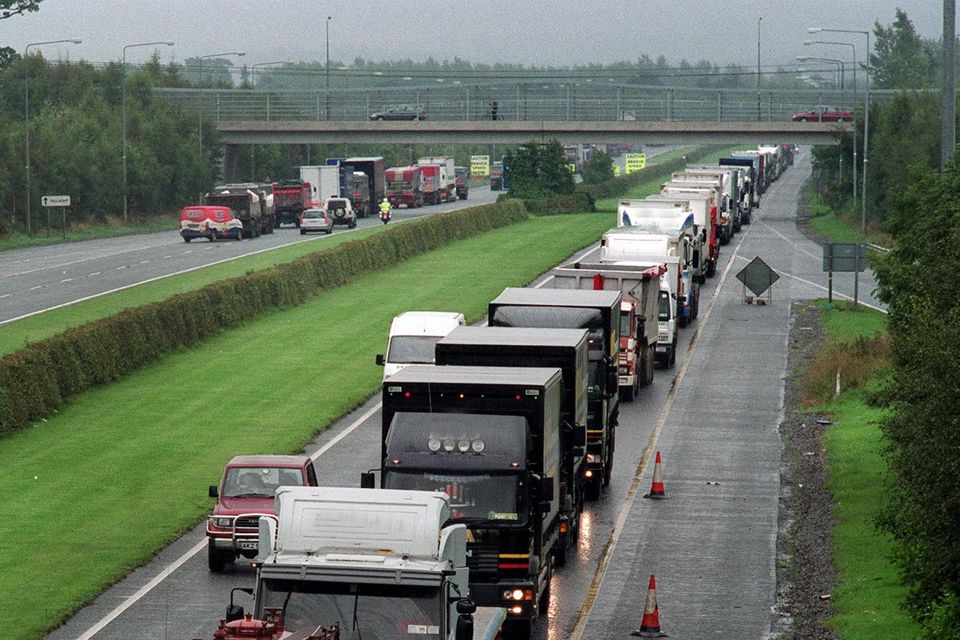 Tailbacks in Dublin during a previous protest over fuel prices. Photo: Tony Gavin