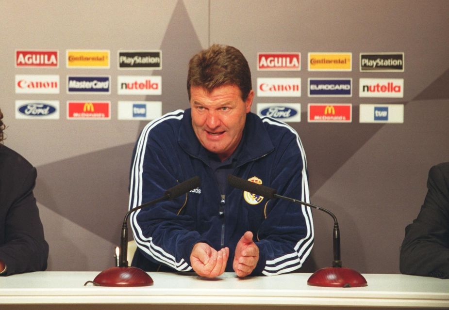 Real Madrid coach John Toshack speaks after a Champions League game in 1999.